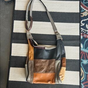 Vintage-handmade Patchwork Leather Crossbody Bag - Multi Brown